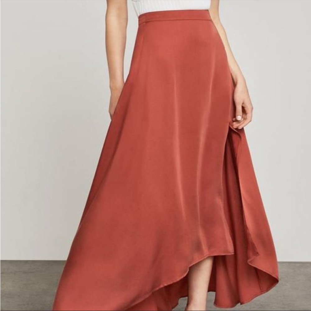 BCBG Julian Asymmetrical Satin Maxi Skirt, L